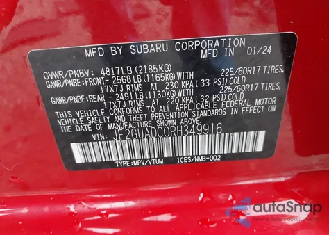 2024 Subaru Crosstrek Premium из США, поврежденный, VIN JF2GUADC0RH349916